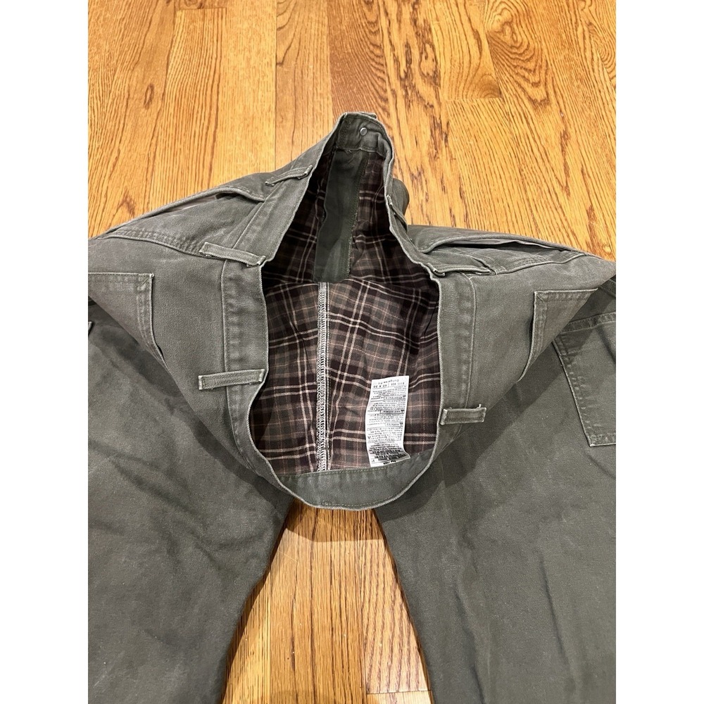 Carhartt B111 Mens Moss Green Flannel Lined Loose Fit Carpenter Pants Size 40x29 - Picture 12 of 12